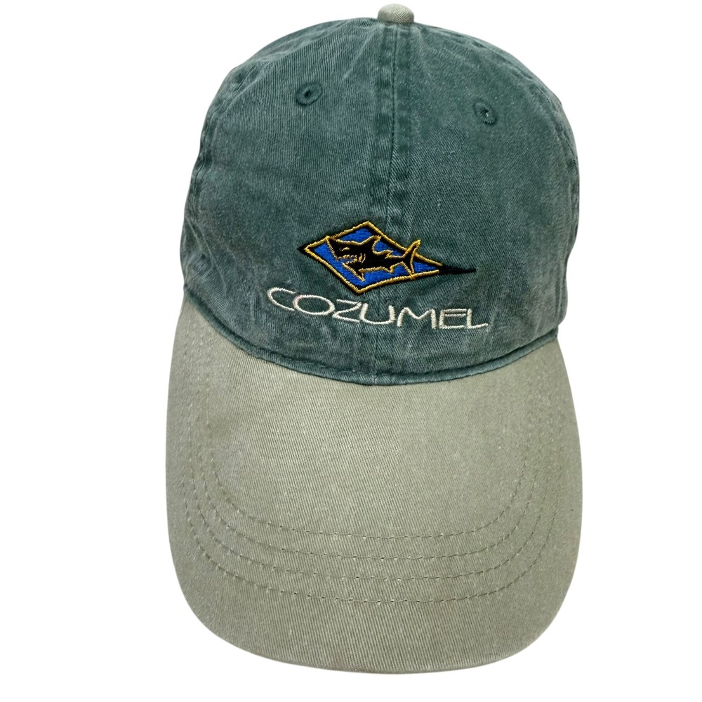 Cozumel Embroidered Logo Baseball Cap Washed Cotton Buckle Strap Green Men OSFA
